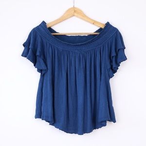 Free People Blue Ruffle Crop Top